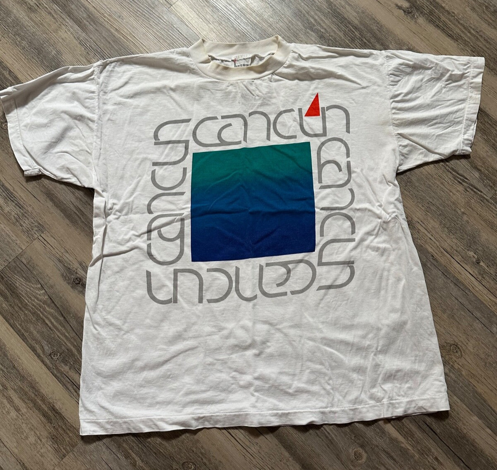 Vintage Cancun Mexico Shirt Large Sailboat White T-Shirt Tee Hola Amigo! READ
